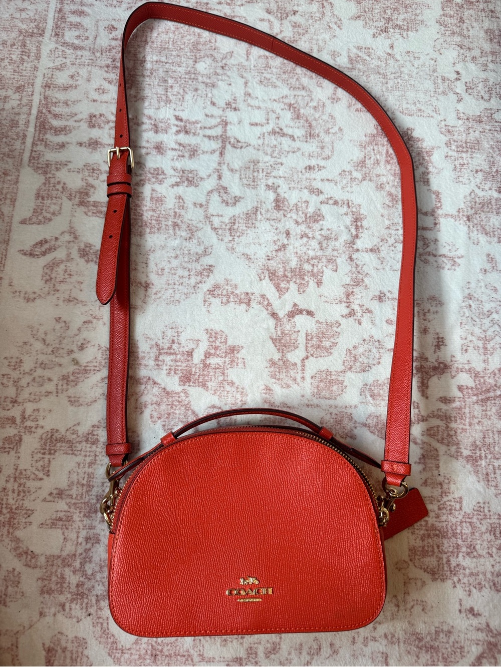 Coach Pebbled Leather Dome Crossbody Bag Coral/Red Gold Tone Like New